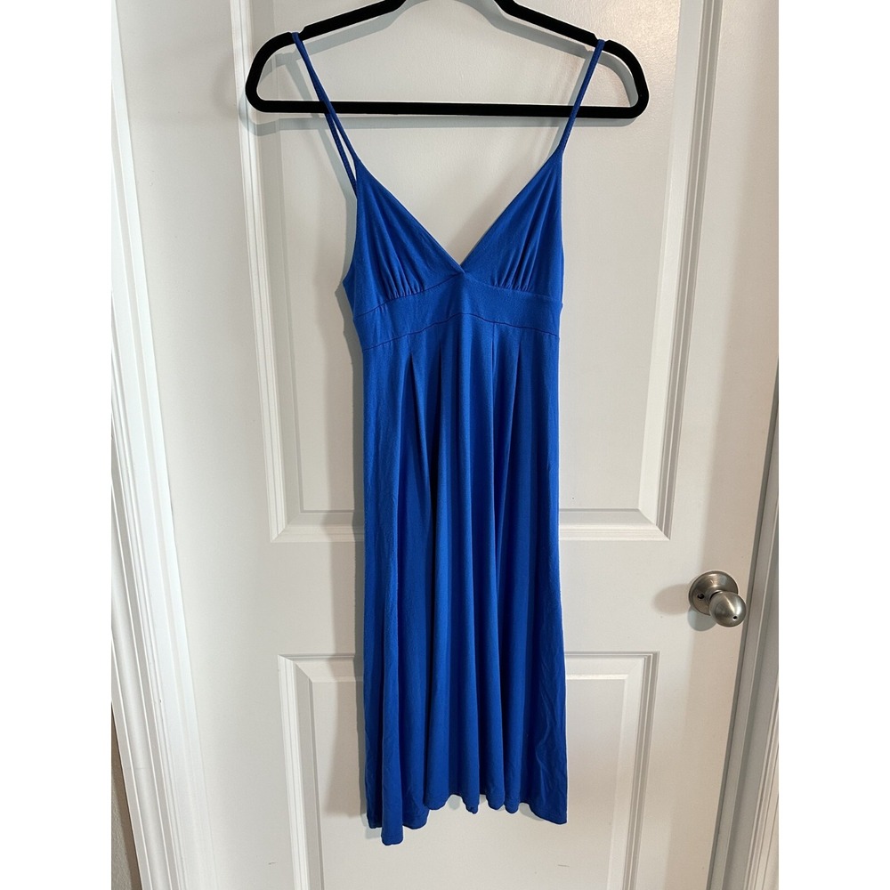 Sisley Slip‎ Midi Dress Size XS Blue Tie Back Solid V Neck Flowy Party Cocktail